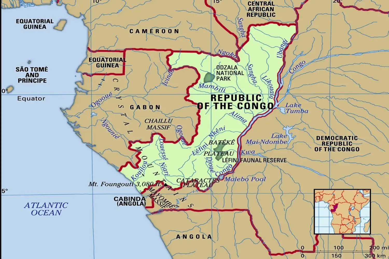Map of Republic of the Congo with key attractions