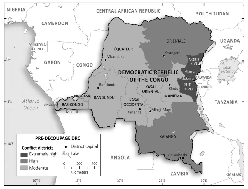 Map of Democratic Republic of the Congo with safe tourist zones