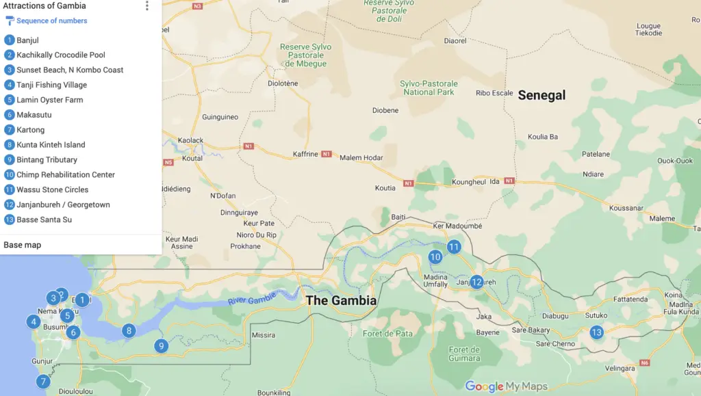 Detailed Map of Gambia Regions