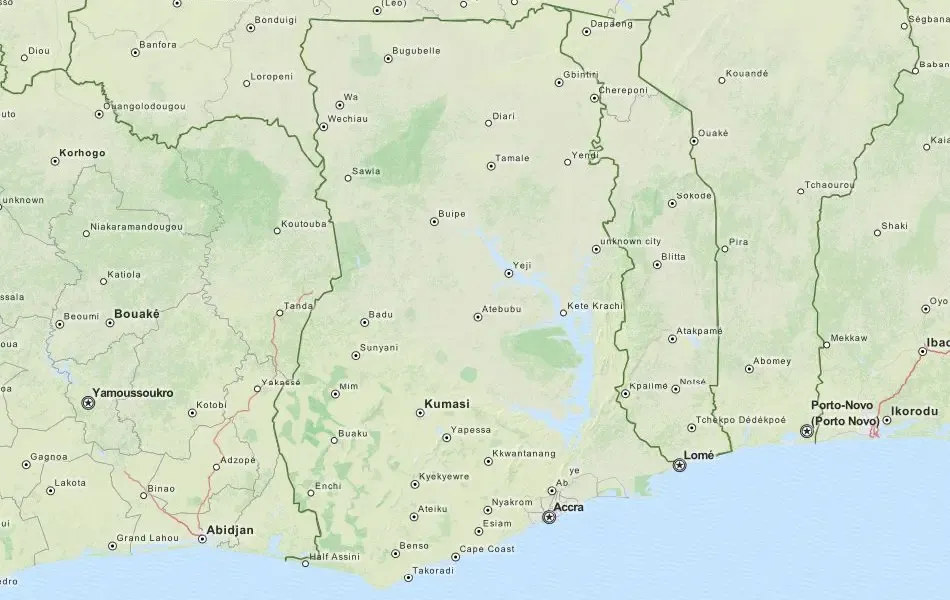 Detailed Map of Ghana Regions