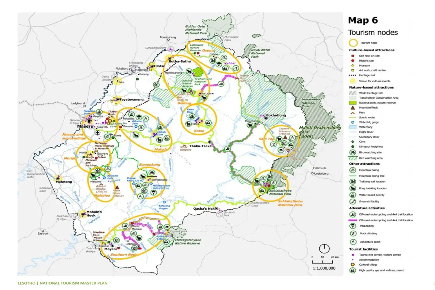 Map of Lesotho highlands and attractions