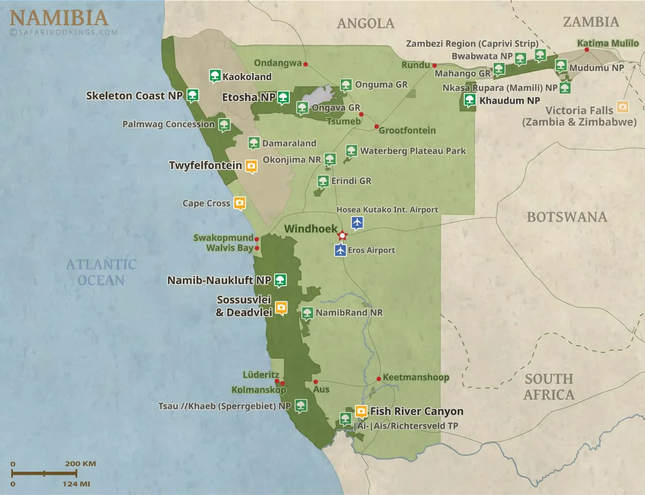 Map of Namibia top attractions