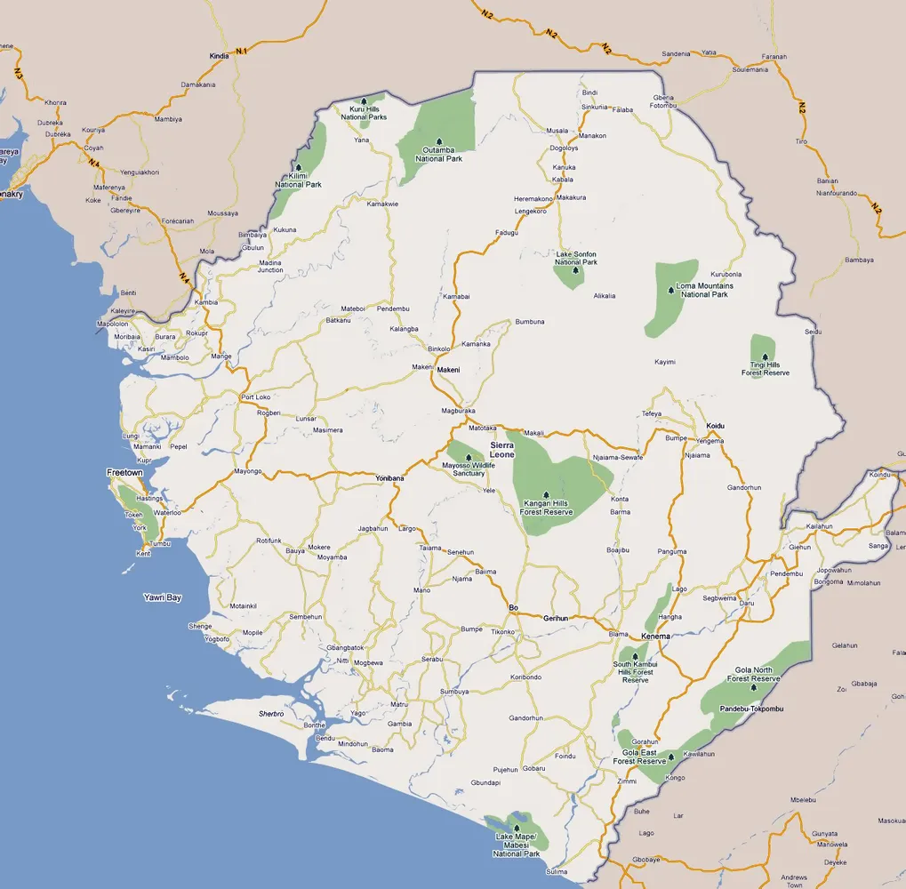Detailed Map of Sierra Leone Regions